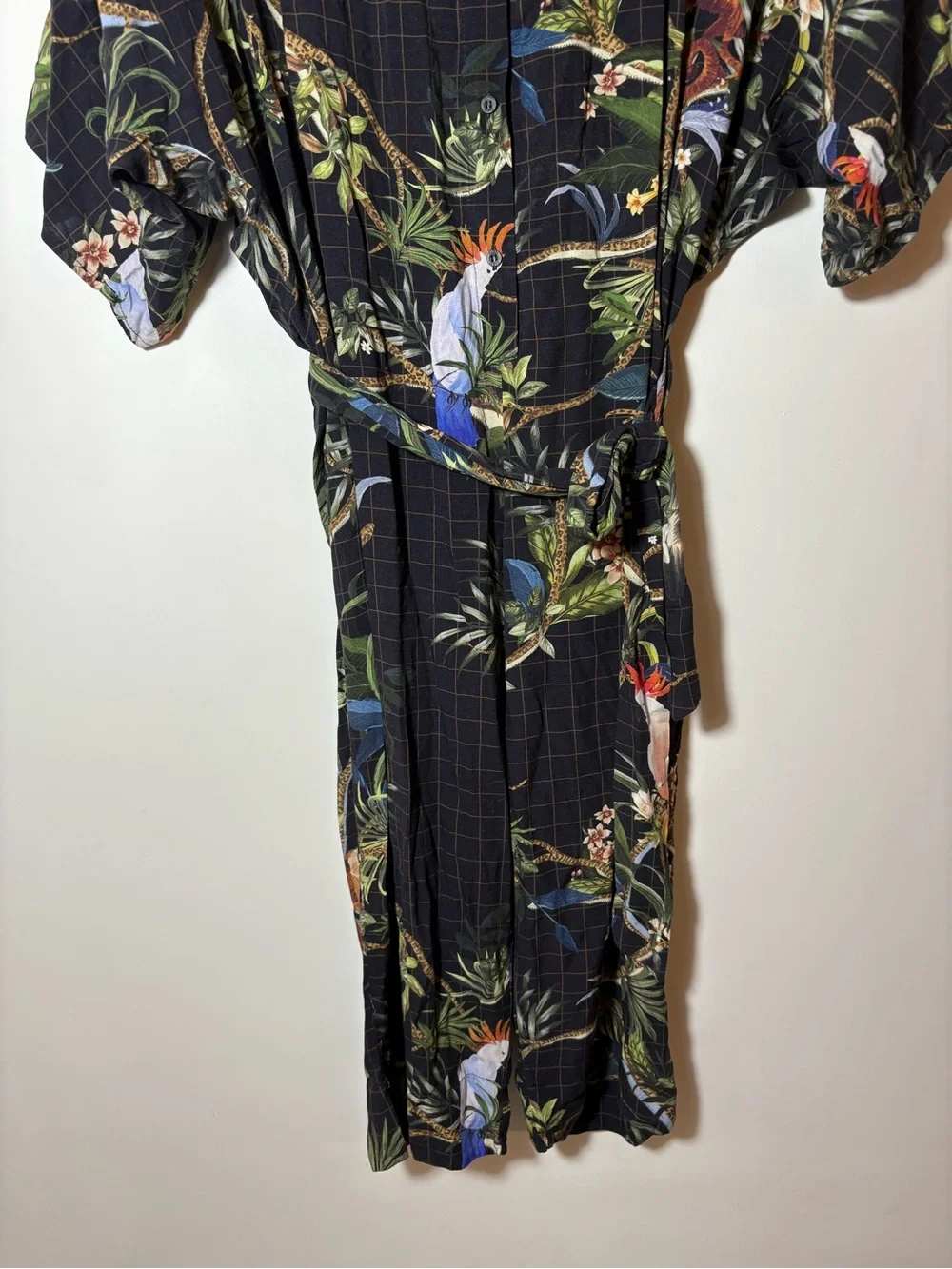 Farm Rio Tropical Birds Jumpsuit Size P Black Boho